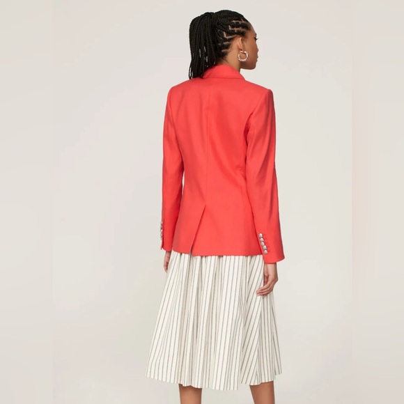 Veronica Beard $598 Linen Blend Sedgwick Blazer Red Orange Silver Buttons Preppy - Picture 2 of 10